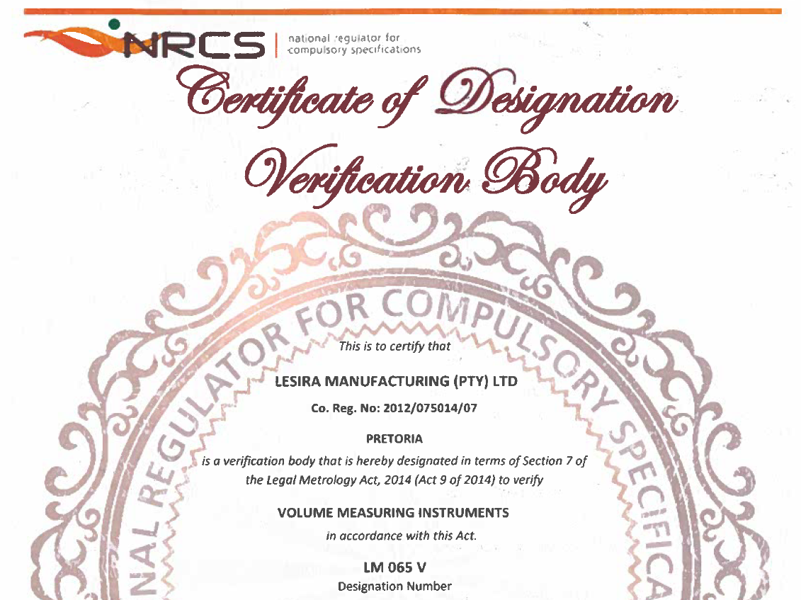 NRCS Designation Certificate for Verification and Repair body certificate